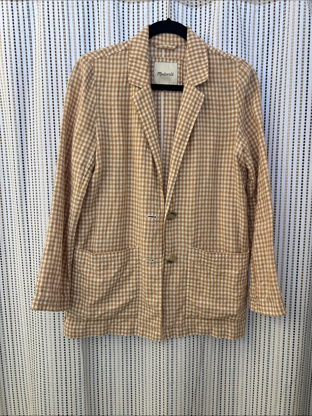 Madewell Tan Gingham Single-Breasted Blazer